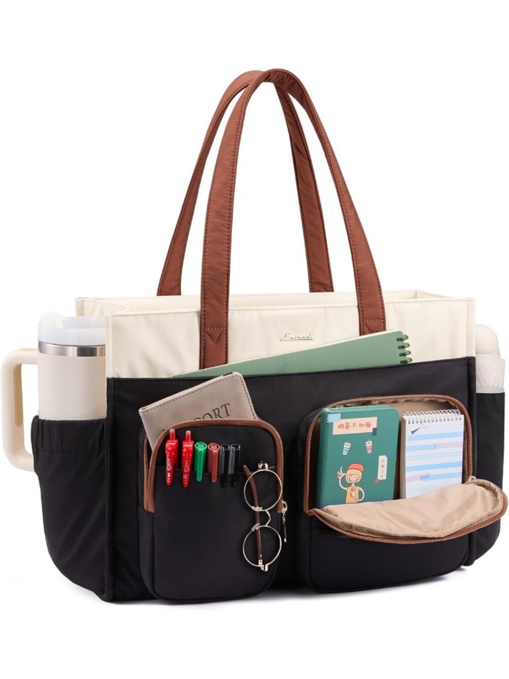 Stylish Multi-Pocket Tote Bag for Women | Large Laptop & Cup Holder | Work